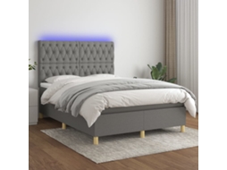 Vidaxl Cama Box Spring C/ Colchão E Led 140x200 Cm Tecido Cinza-escuro