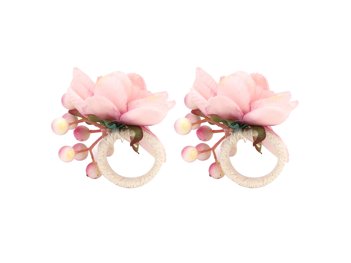 2 Unidades Prendedor Guardanapo Corda Cana Flor Rosa