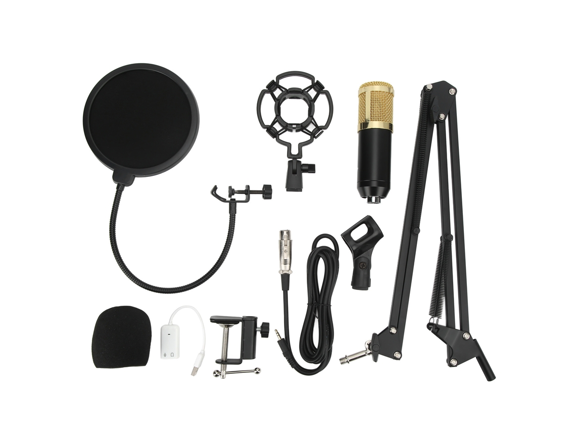 Condenser Microphone Sound Card Set Professional Studio Mic Kit With Folding Arm Bracket For Recording Live Streaming LAXISCREED