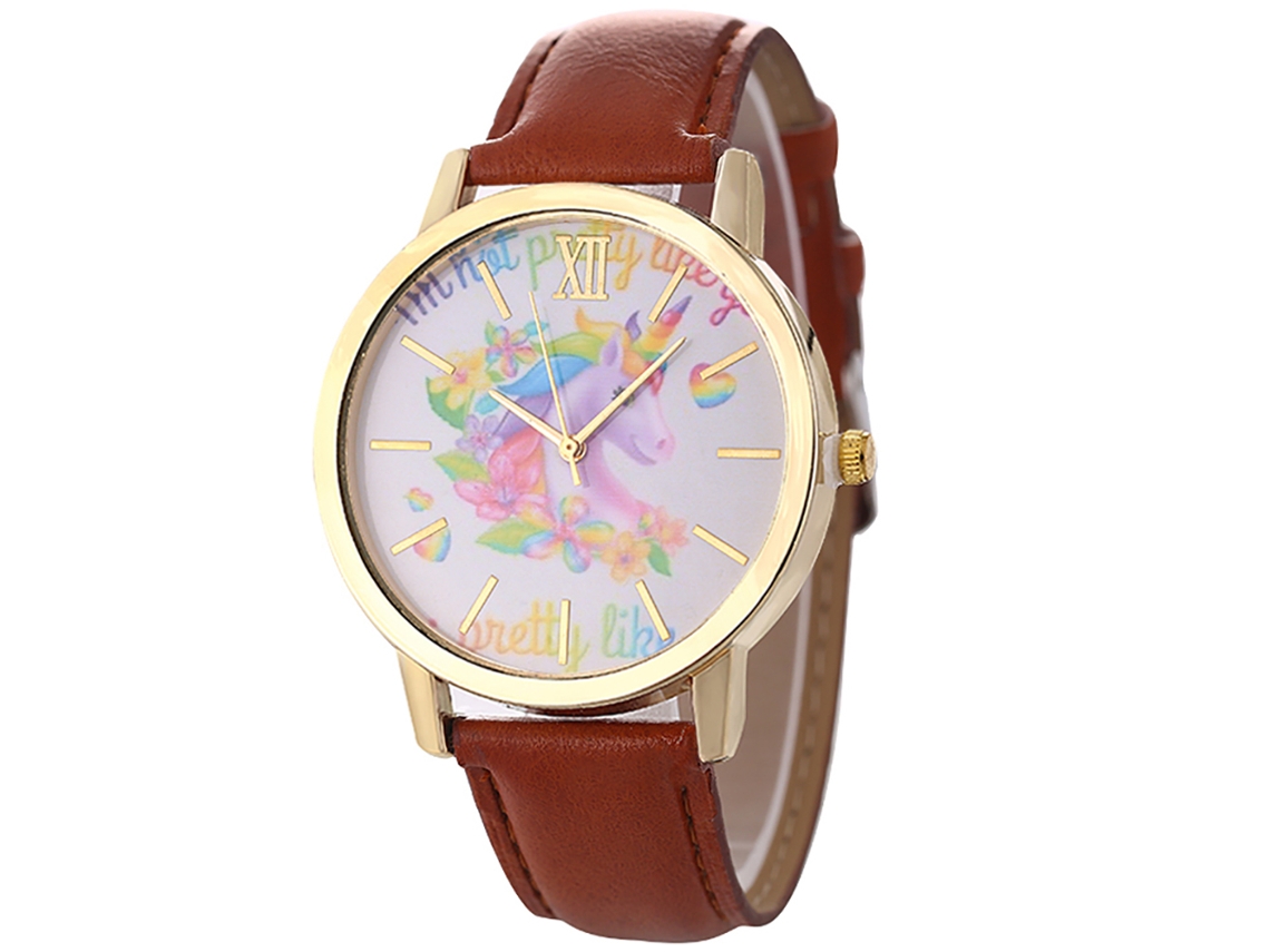 Reloj De Mujer Unicornio De Cuarzo Con Correa Pu Moda Casual Zlf0573-f Café
