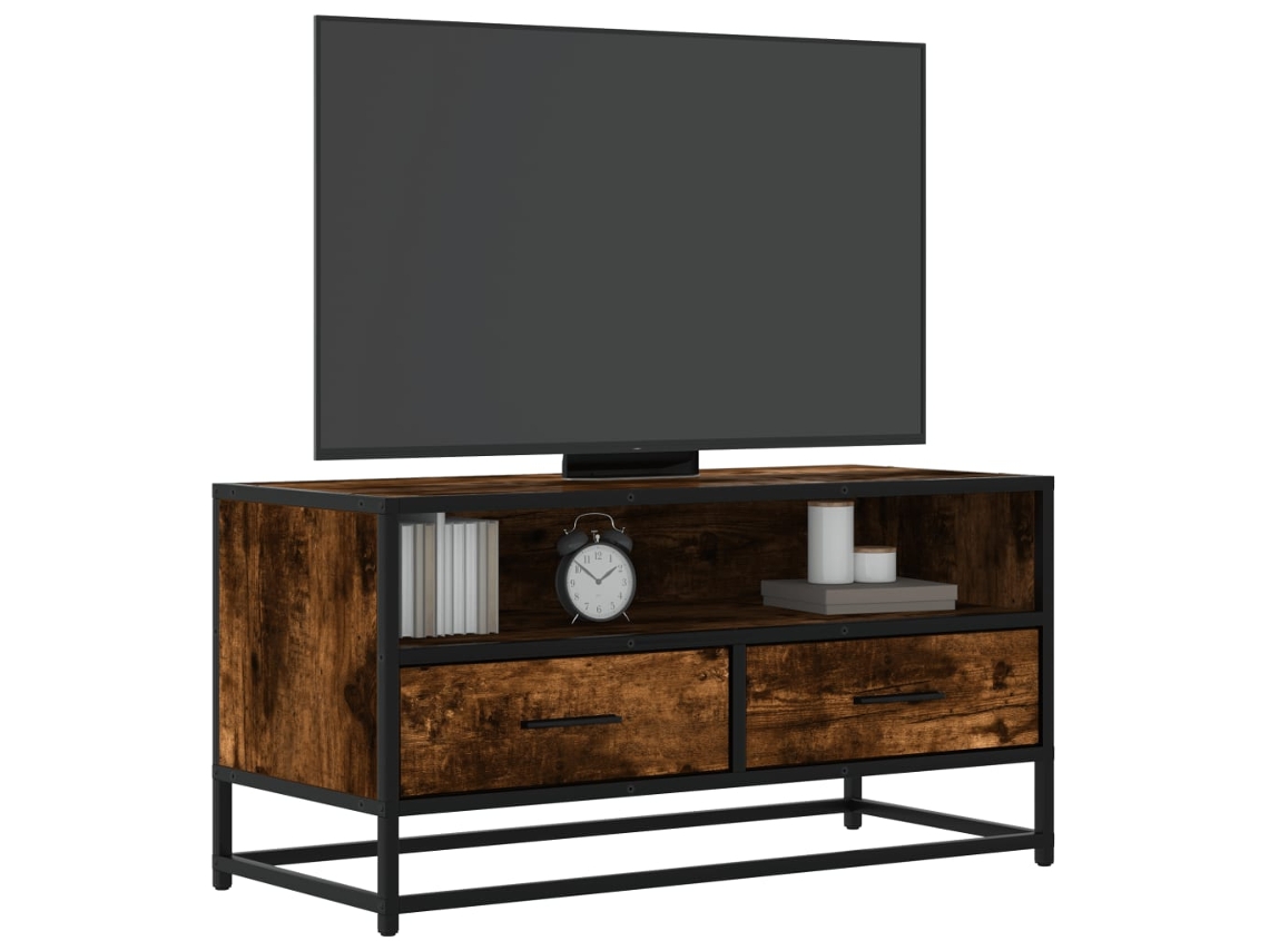 Vidaxl Móvel P/ Tv 80x34,5x40 Cm Deriv. Madeira/metal Carvalho Fumado