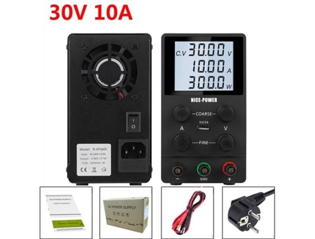 Fonte de Alimentação de Bancada de Laboratório Ajustável Usb 30V 10A ALIN1259-1 (Preto)