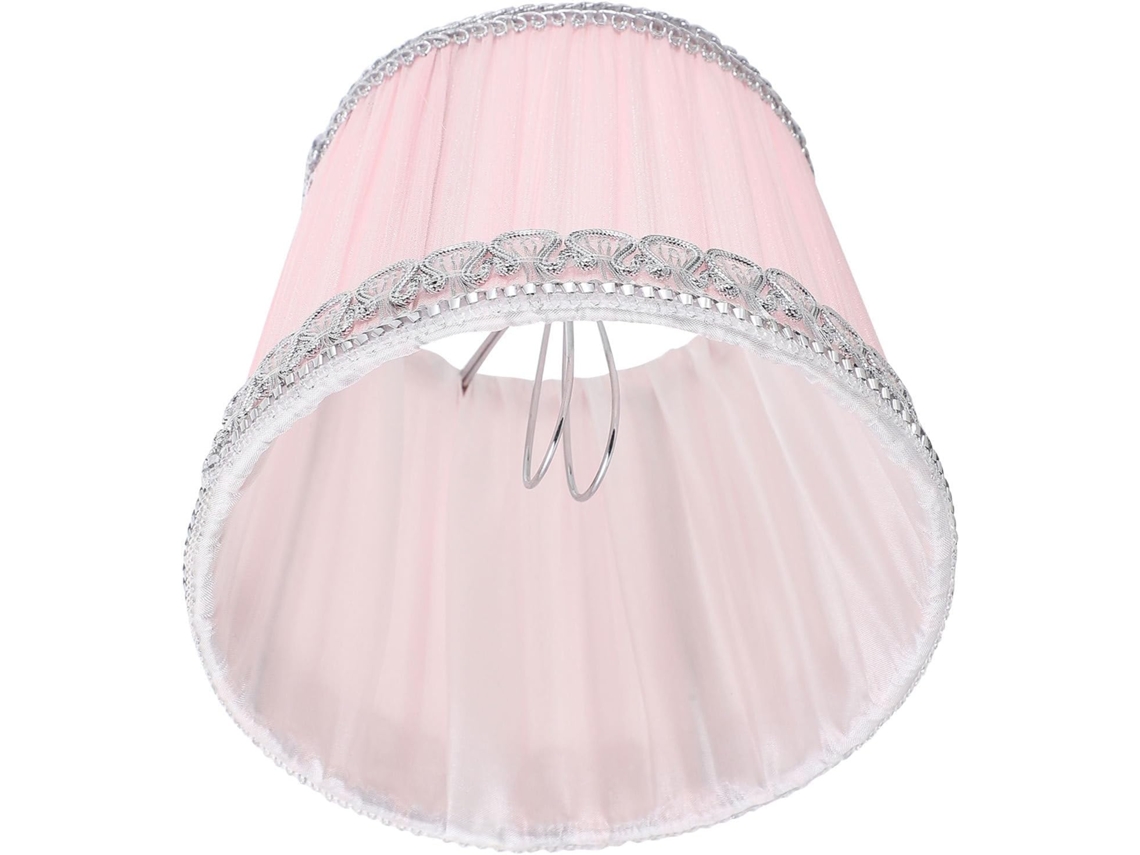 Musselina Plissada Ornamental Rosa, com Detalhes Prateados, Acessório de Encaixe para Luminária, Protetora. SFUSHOS