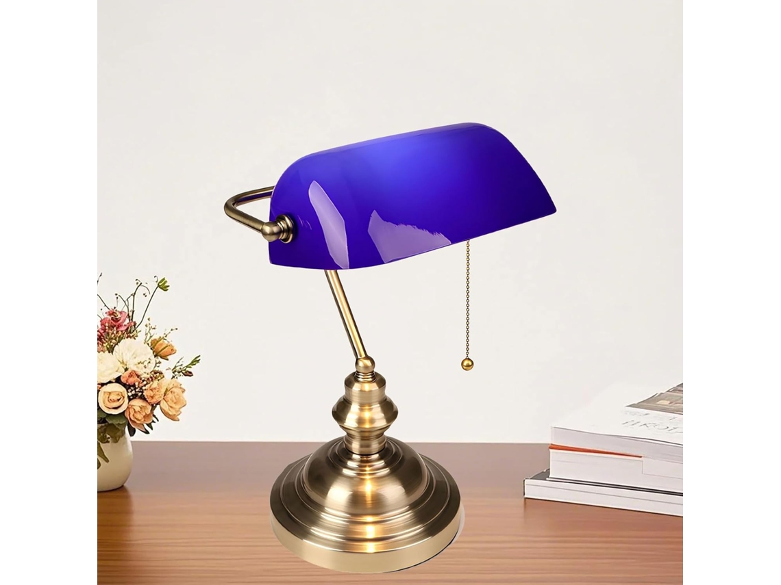 Luminária De Mesa Estilo Banqueiro Em Vidro Verde Com Interruptor Corrente, Luminária De Leitura Moderna Para Escritório
