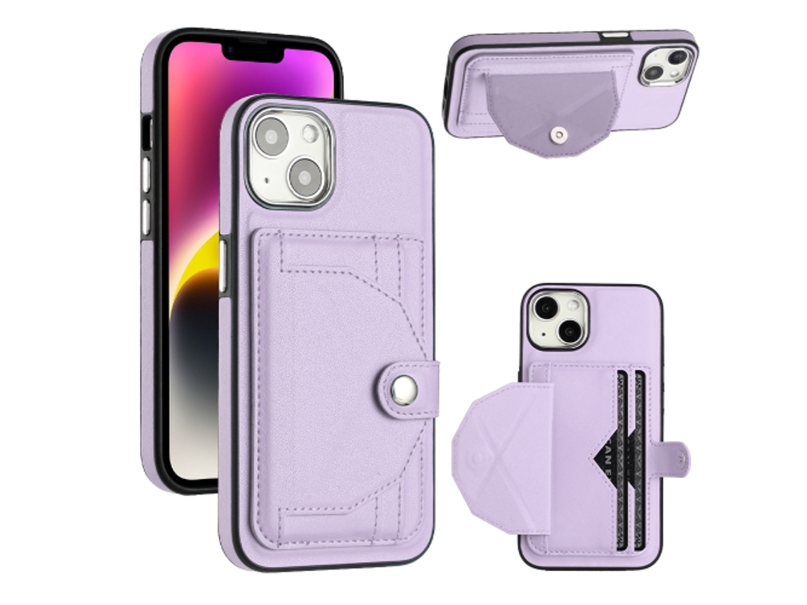 Capa Mobile Phone Cases Shockproof With Card para iPhone 13 Pele Castanho
