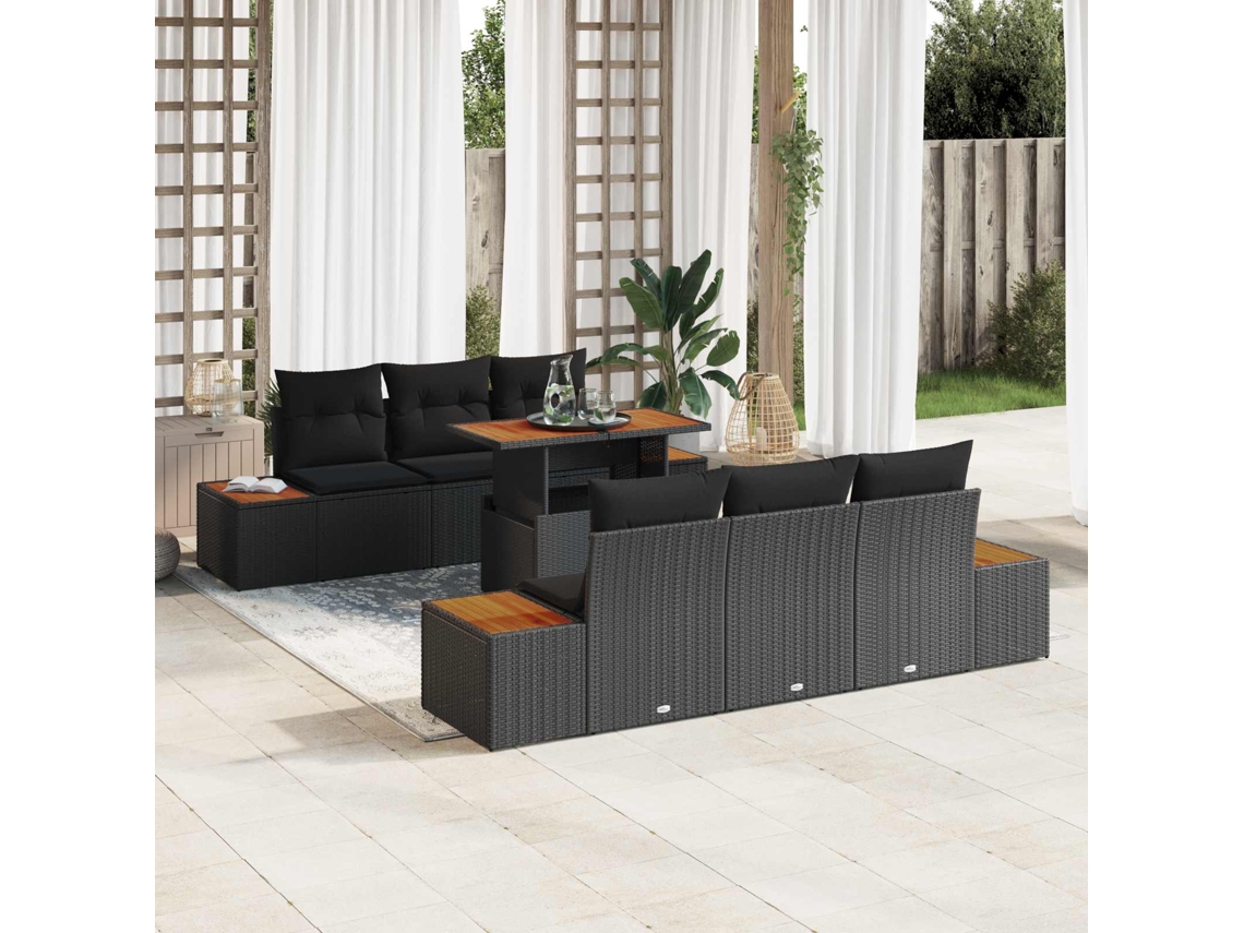 Vidaxl Conjunto De Sofá De Jardim 7 Unid. Preto Rattan Sintético