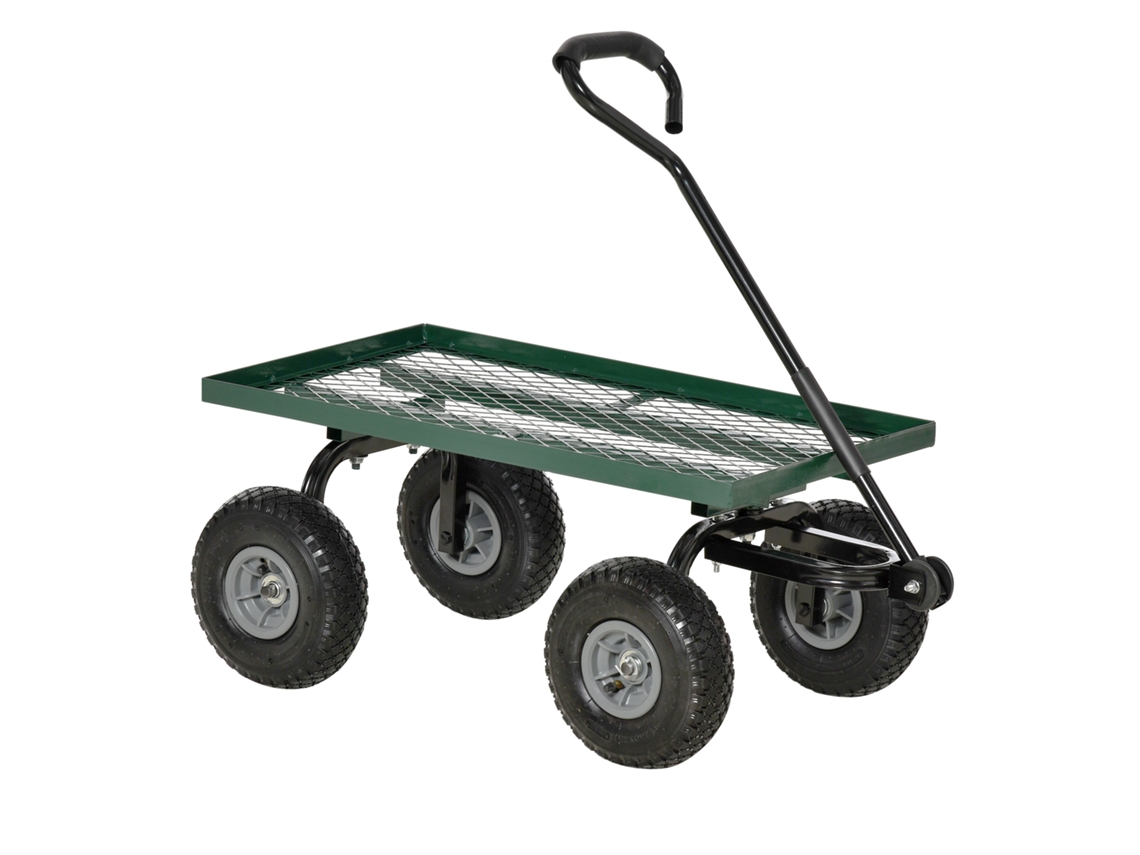 Carro de Transporte com Pega Revestida e Rodas Ø24 cm 94x48,5x100 cm Preto e Verde S/MARCA
