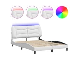 Cama Luzes Led Artif VIDAXL Pele Branco (140x200cm)