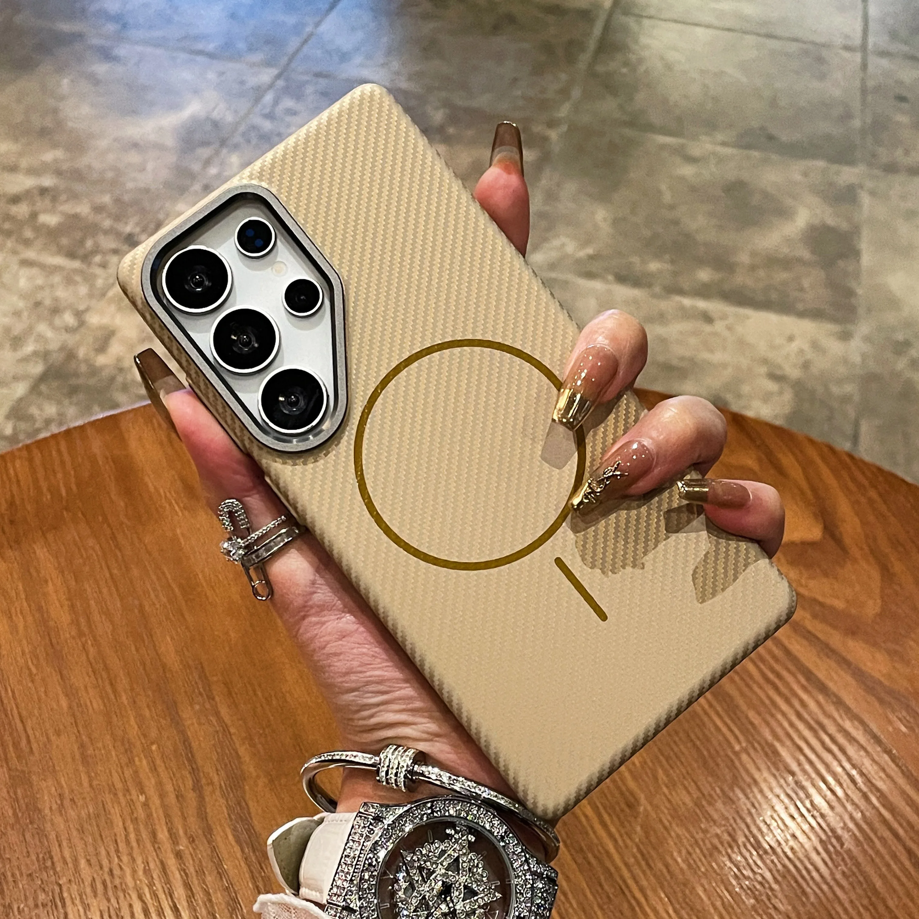 (dourado, Galaxy S25) Capa Ultrafina Com Textura De Fibra De Carbono, Compatível Com Magsafe, Material De Policarbonato Rígido