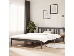 Vidaxl Estrutura de Cama 140x200 Cm Madeira Maciça Cinzento