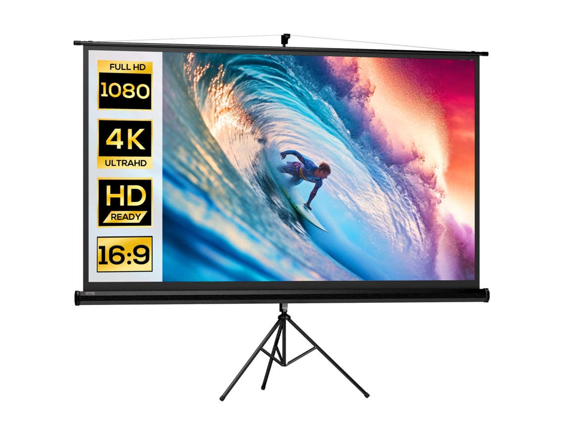 Tela de Projeção Beamer com Tripé 221x124cm 100 polegadas, HD 4K, rolável BTFORUS