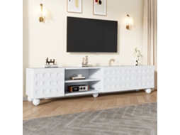 Móvel TV Oval em Nogueira Escuro 180x40x40 cm, Design Trançado, 2 Gavetas, Portas Correr, para Tvs 80 polegadas, Suporta 30 kg KOMHTOM