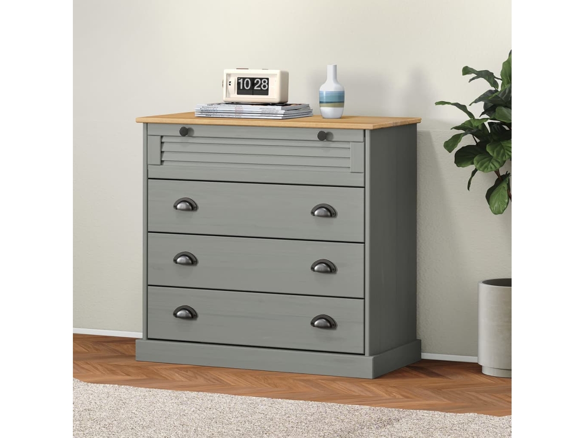 Vidaxl Armário Com Gavetas Vigo 80x40x76 Cm Pinho Maciço Cinzento