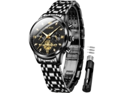 Lurelia Relógio Digital Feminino, Movimento De Quartzo, Cronómetro, Detalhes Com Strass, Aço Inoxidável, Resistente À Água, Rosa Ouro, Preto