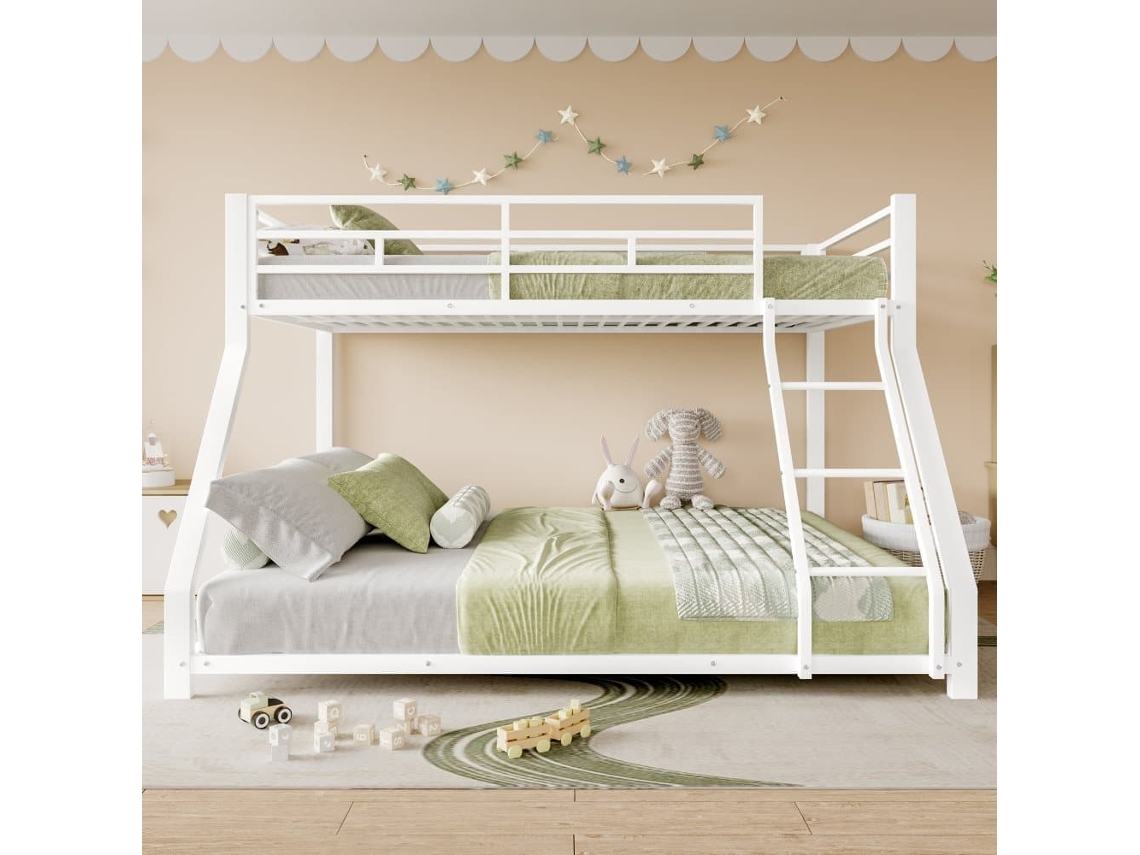 Cama Beliche, 90200 Cm + 140200 Cm - Com Grade, Escada, Certificado En747, Sem Colchão - Branco