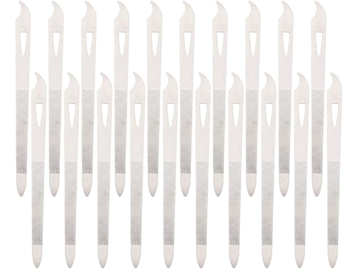 Limas de manicure, ferramenta portátil, conjunto de 20 limas reutilizáveis em liga de prata.