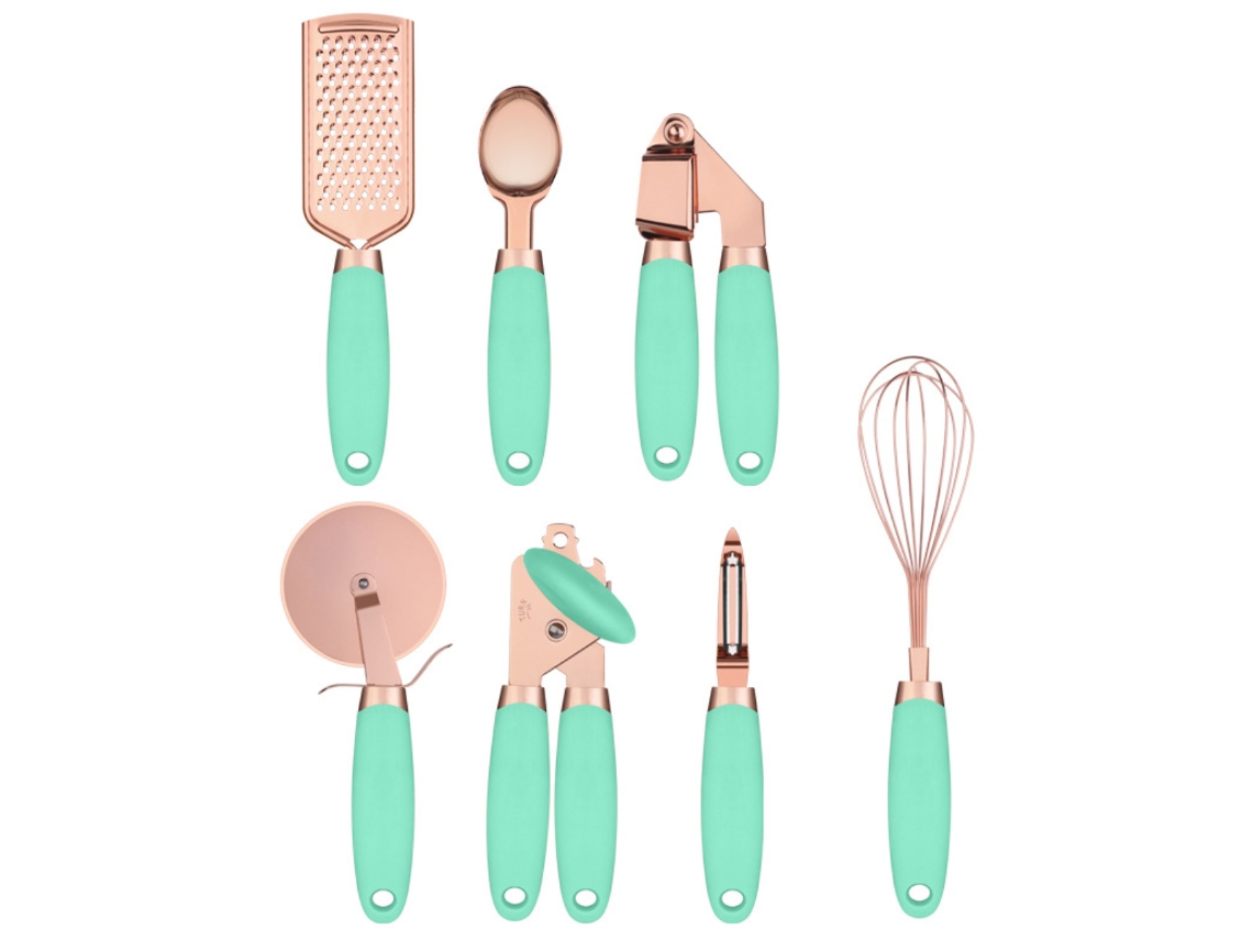 Conjunto de Utensílios de Cozinha com Cores 7 Peças Utensílios de Aço Inoxidável Revestido a Cobre NEVEANCE