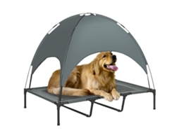 Cama Elevada para Pets com Guarda sol Tecido Oxford Respirável, Estrutura Metálica Anti uv Inclui Dormitório Externo, 122x92x108cm, Cinza/preto Ge