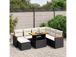 Vidaxl 8 Pcs Conjunto Sofás De Jardim Com Almofadões Vime Pe Preto