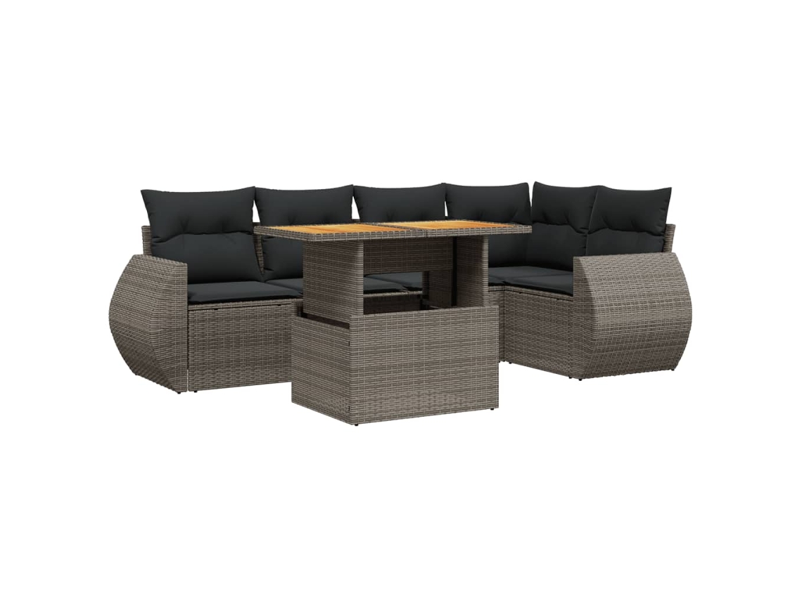 Conjunto 6 sofás de jardim com almofadões VIDAXL vime cinzento