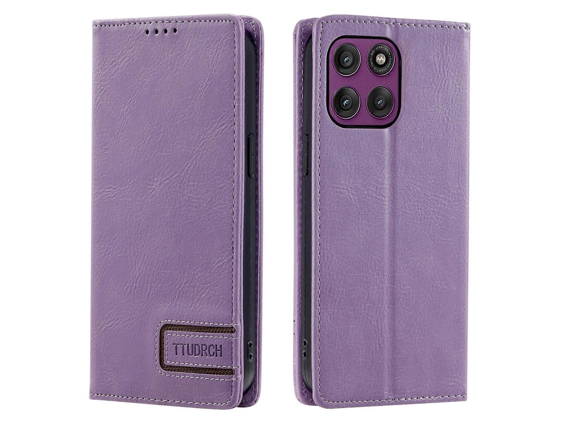 Capa De Couro Estilo Ttudrch 007 Para Motorola Edge 60 Pro 5g Com Bloqueio Rfid E Suporte Tipo Carteira, Roxa