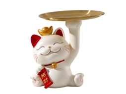 Prato de Armazenamento Gato da Sorte Decorativo de Resina