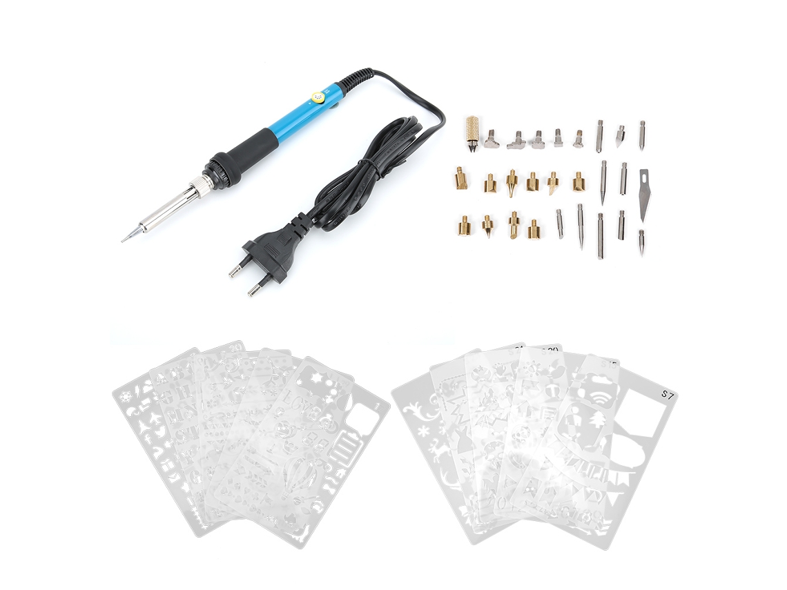 Kit De Punção Em Madeira 39 Peças 60w, Conjunto De Pirografia Com Ferro De Solda 200~450℃, Gravura E Embossing