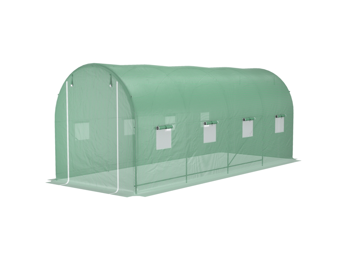 Túnel Verde Fogão 500x200x205 cm Jardim com Suporte Enrolável E 8 Janelas Cobertura Pe 140 G/m²
