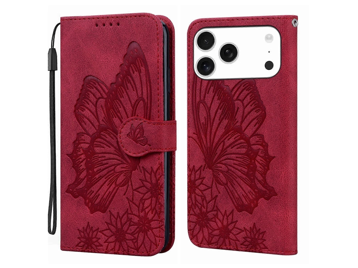 Capa De Celular De Couro Com Estampa De Borboletas Retrô E Relevo Horizontal