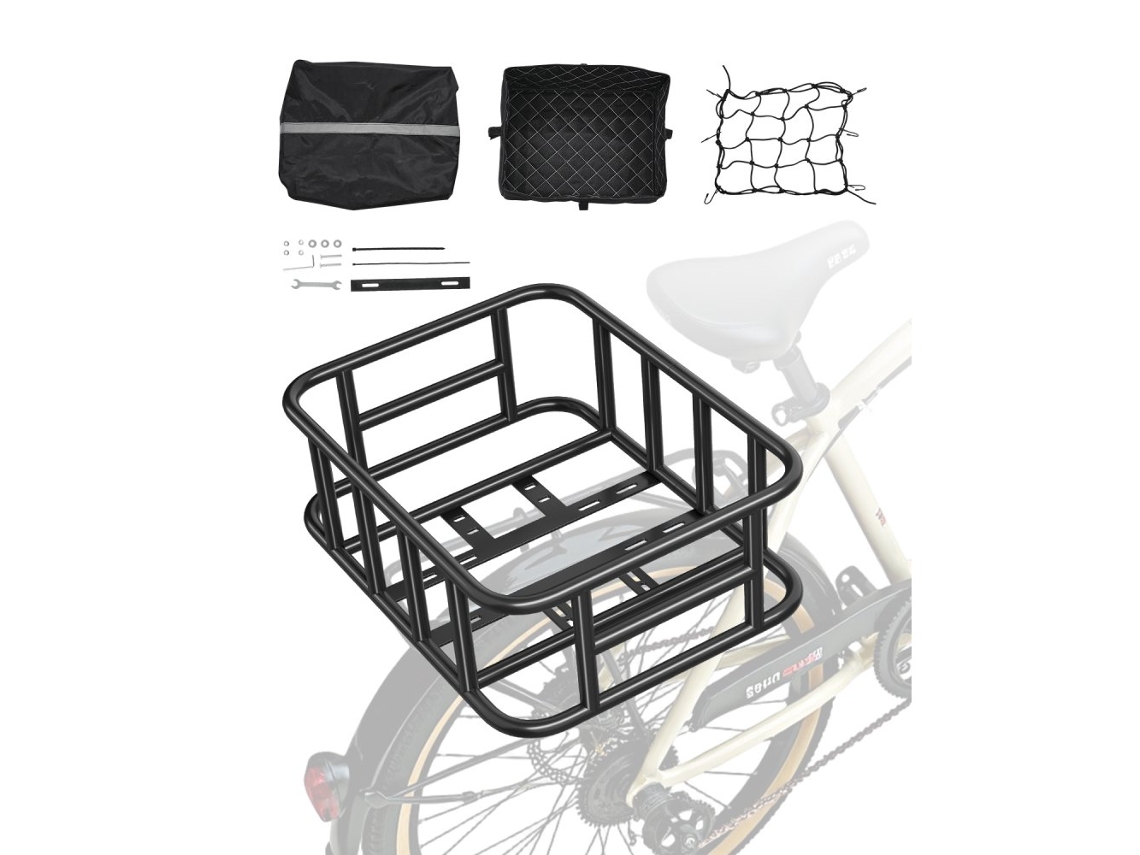Cesto Traseiro Para Bicicleta 435x330x155mm Em Metal Resistente Com Capacidade Até 45kg Tekmaquinas