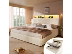 Sofá cama VSOGA 90/180x190 cm com Led, Usb, Compartimentos, Cama Multifuncional, Cinza Claro