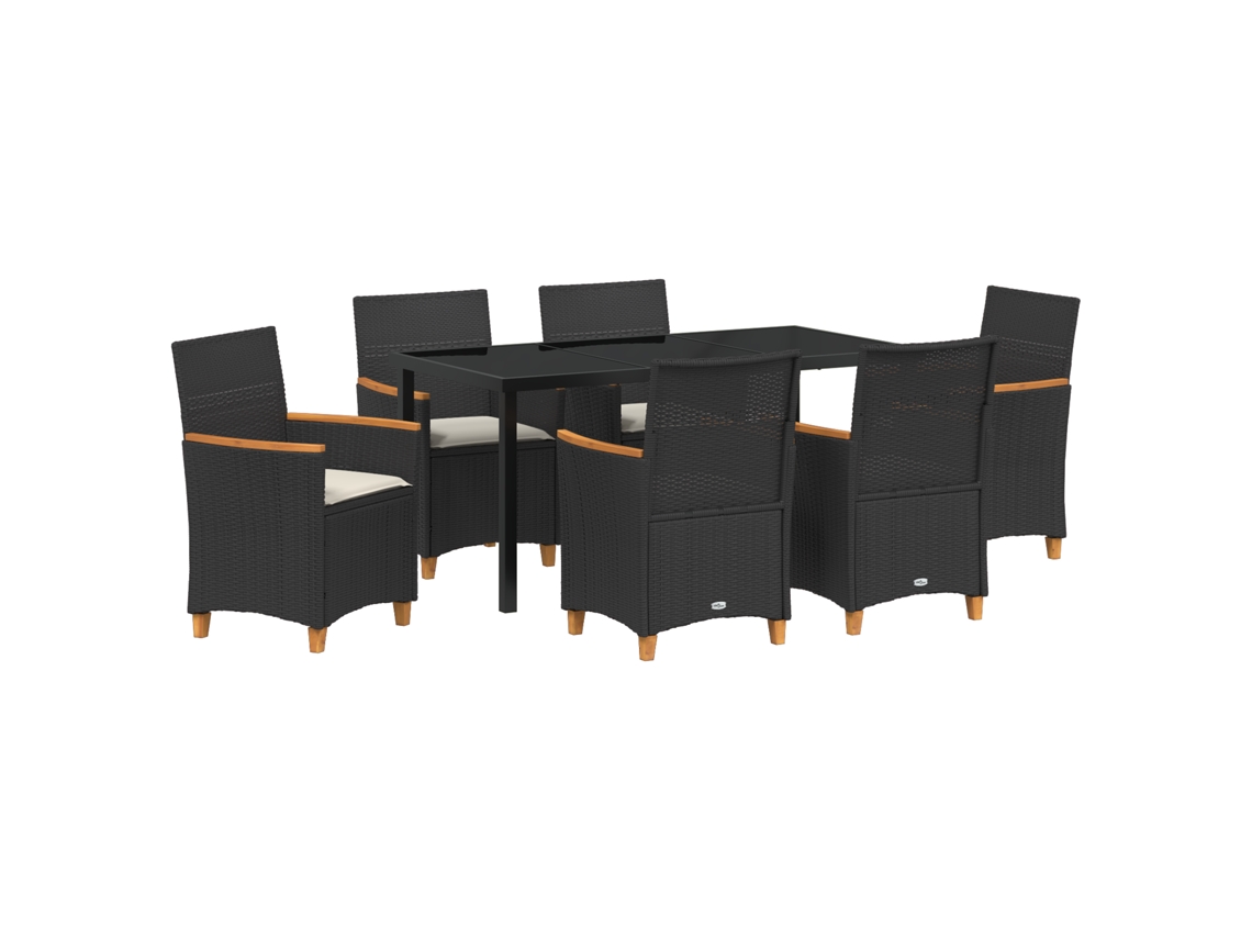Conjunto 7 De Jantar De Jardim Com Almofadas Vidaxl Preto Rattan Pe