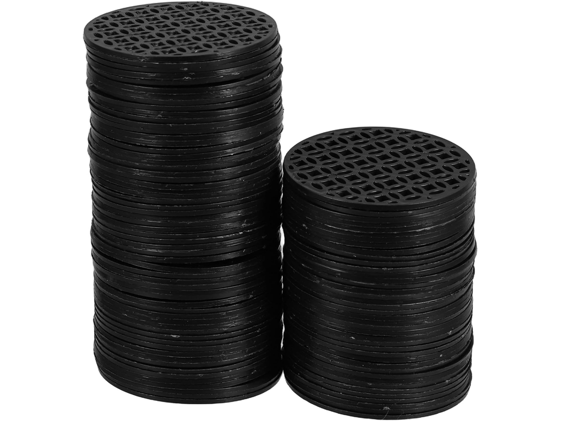 Grades Redondas de Proteção para Plantas, 100 Unidades, 5,5 Cm, Plástico Preto com Peneira de Drenagem para o Fundo de CHABERLU