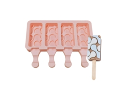 Forma De Picolé Com 4 Cavidades, Antiaderente, De Silicone, Para Sorvete, Sobremesa Caseira, Suco, Picolé, Utensílios De Cozinha Infantis, Rosa.