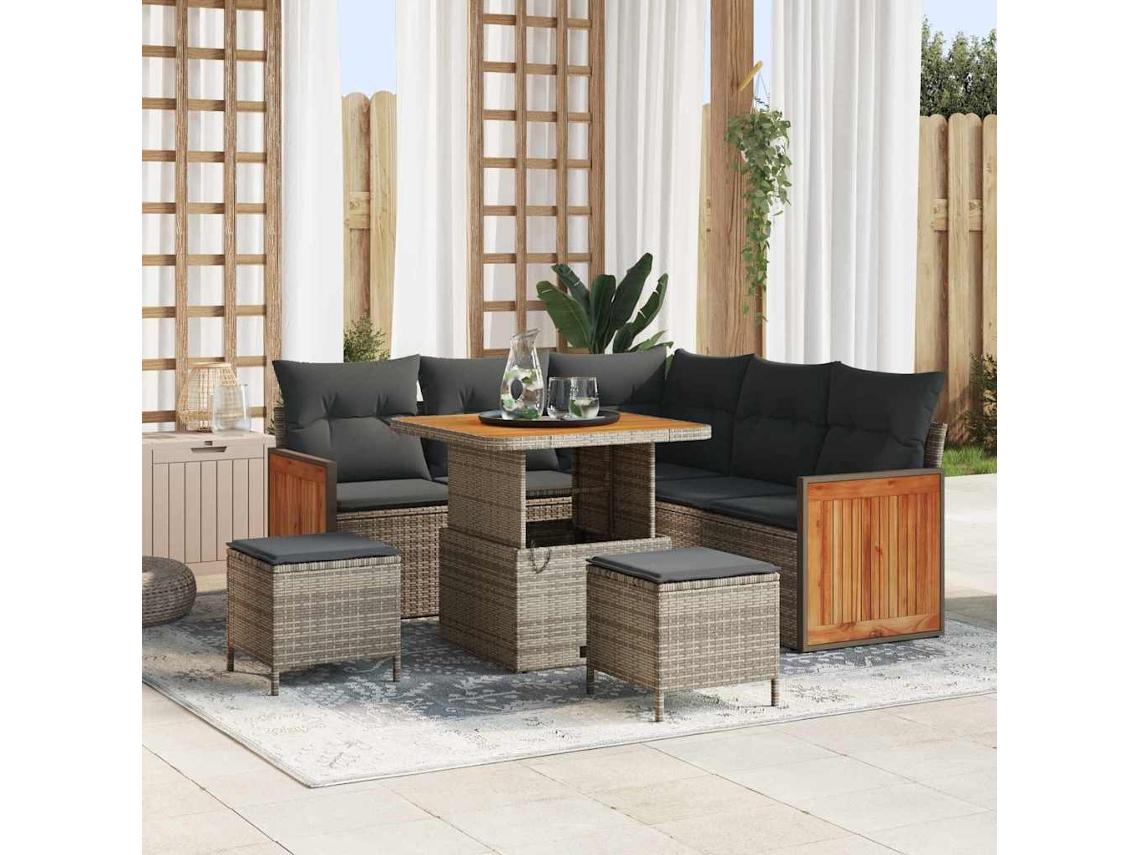 Vidaxl Conjunto De Sofá De Jardim Com Almofada 9 Pcs Cinzeto Vime Pe
