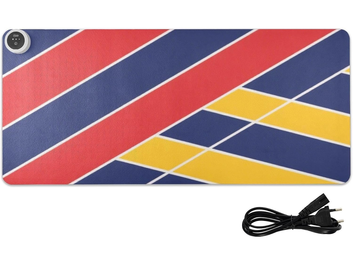 Mousepad Aquecido em Couro com Listras Amarelas e Azuis, 80 X 33 Cm, Ideal para Escritório, Jogos de Mesa Estu
