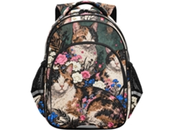 Mochila Infantil De 43,2 Cm Para Escola, Viagens E Caminhadas, Com Estampa Floral De Gato, Retrato Marrom