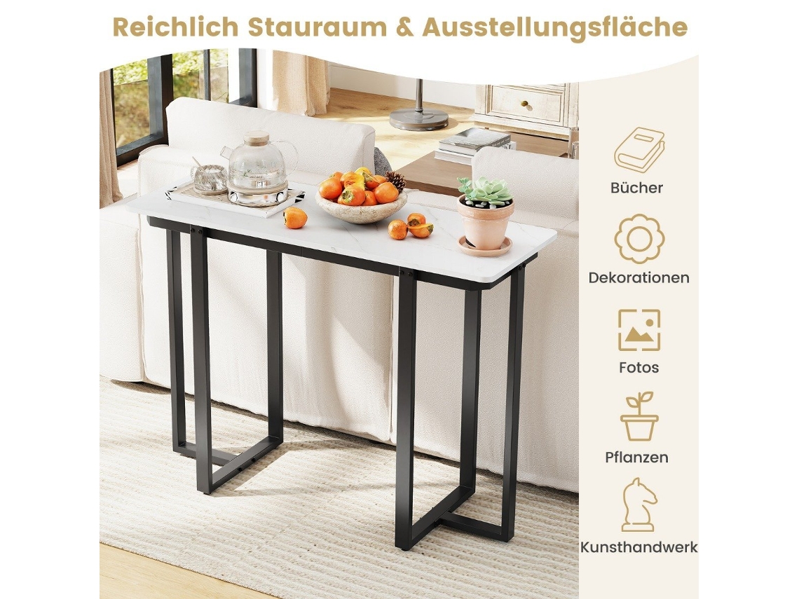 Mesa de Console Estreita, Tampo de Mármore Falso, 107x40x79,5 Cm, Preta NORTHIX