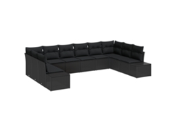 Conjunto 10 Conjunto De Sofá De Jardim Vidaxl Preto Vime Pe (344 X 209 X 69 Cm)
