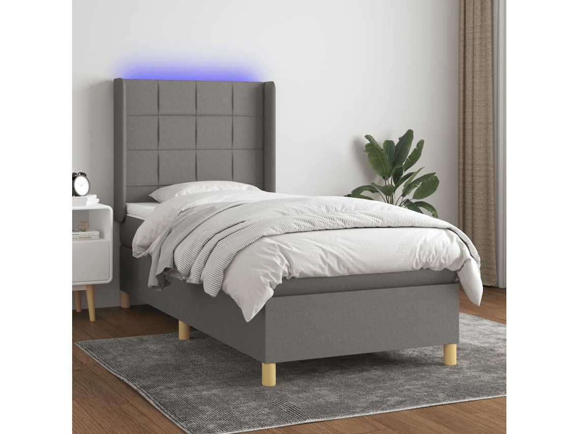 Cama Box Spring C/ Colchão E Led 90x200 Cm Tecido Cinza-escuro