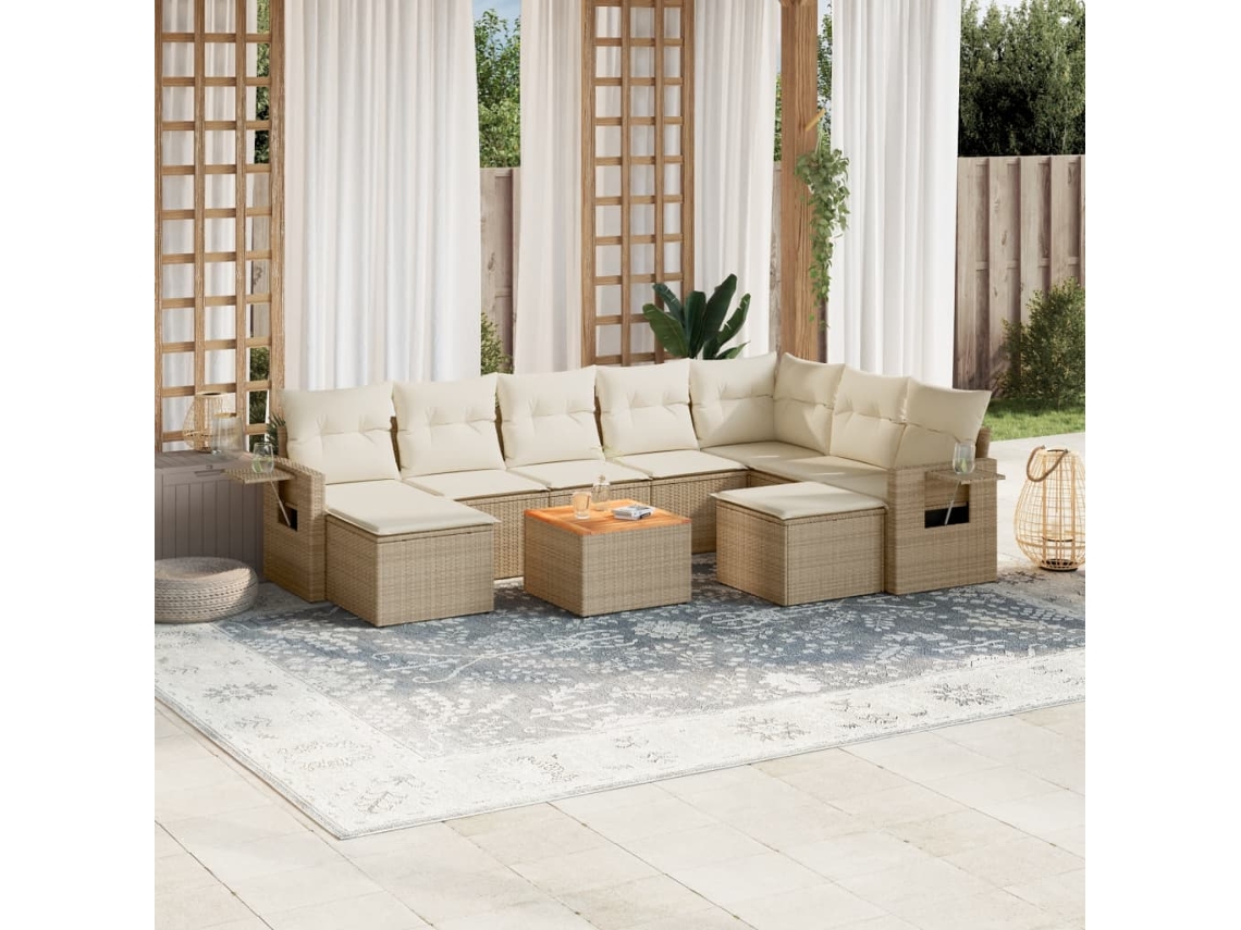 Vidaxl 10 Pcs Conjunto De Sofás P/ Jardim Com Almofadões Vime Pe Bege
