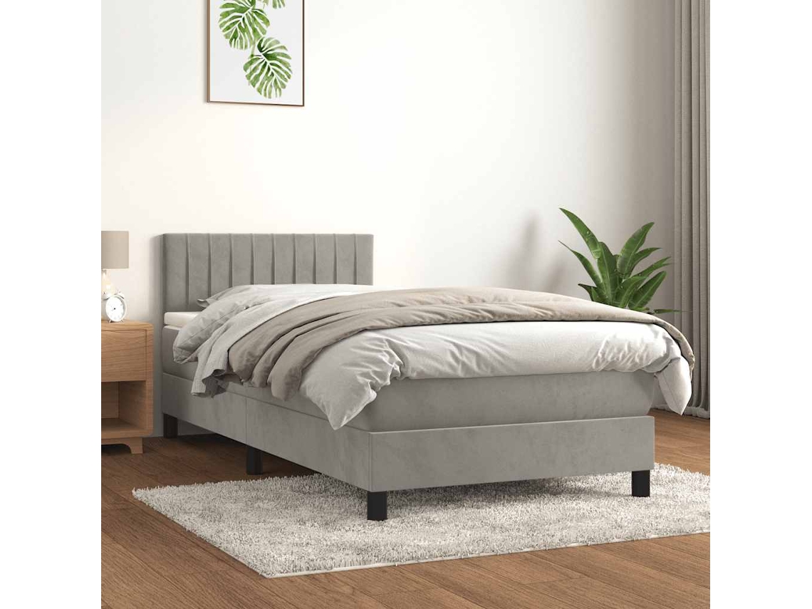 Vidaxl Cama Com Molas/colchão 80x200 Cm Veludo Cinza-claro