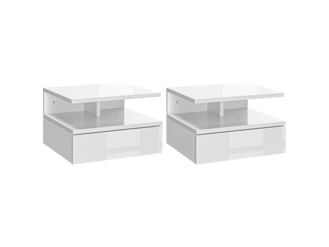 Mesas de Cabeceira Melamina de Madeira Cor Branco de Alto Brilho 35x32x22,5 cm Homcom