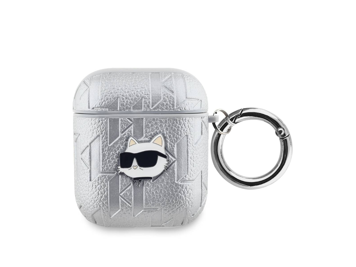 Karl Lagerfeld capa para AirPods 1/2 Choupette em relevo prateado