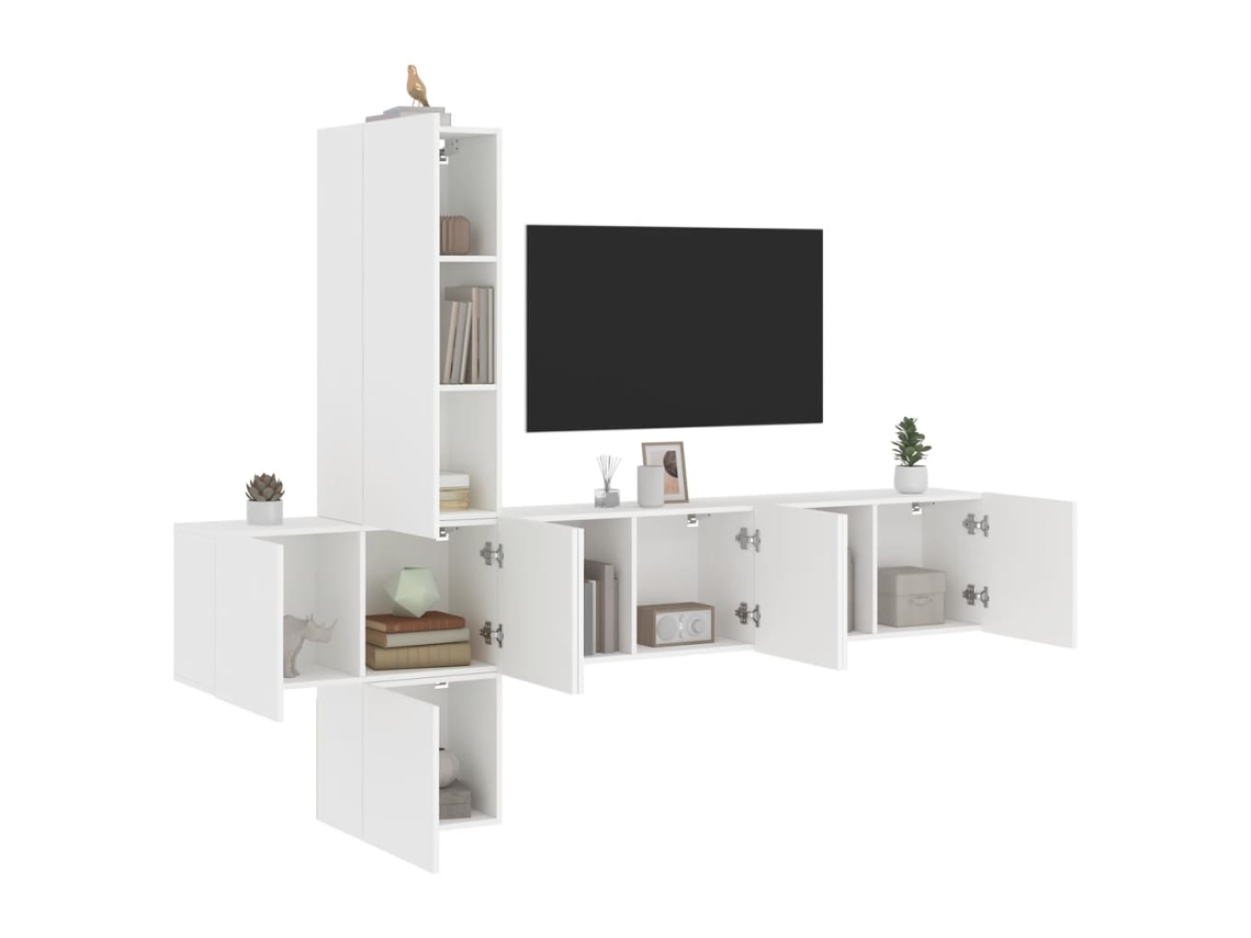 Vidaxl 5 Pcs Móveis De Parede P/ Tv Derivados De Madeira Branco
