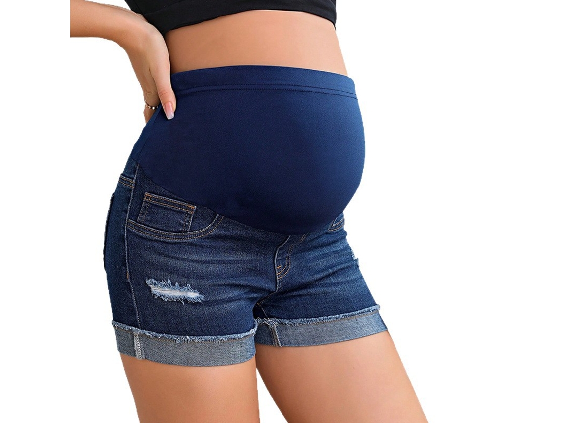 Shorts Jeans de Maternidade Femininos, Cintura Alta Ajustável para Suporte Durante a Gravidez, Azul, M. PANOONA