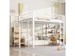 Beliche 140x200cm Com Escada De Segurança, Armário Pequeno, Prateleiras, Design De Grade Alta, Cama Infantil E Juvenil, Cor Branca.