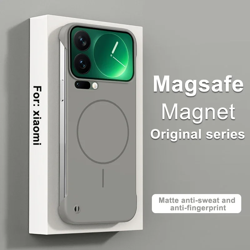Capa Magnética Sem Moldura Para Celular (xiaomi 17 Pro Cinza), Material Rígido Fosco.