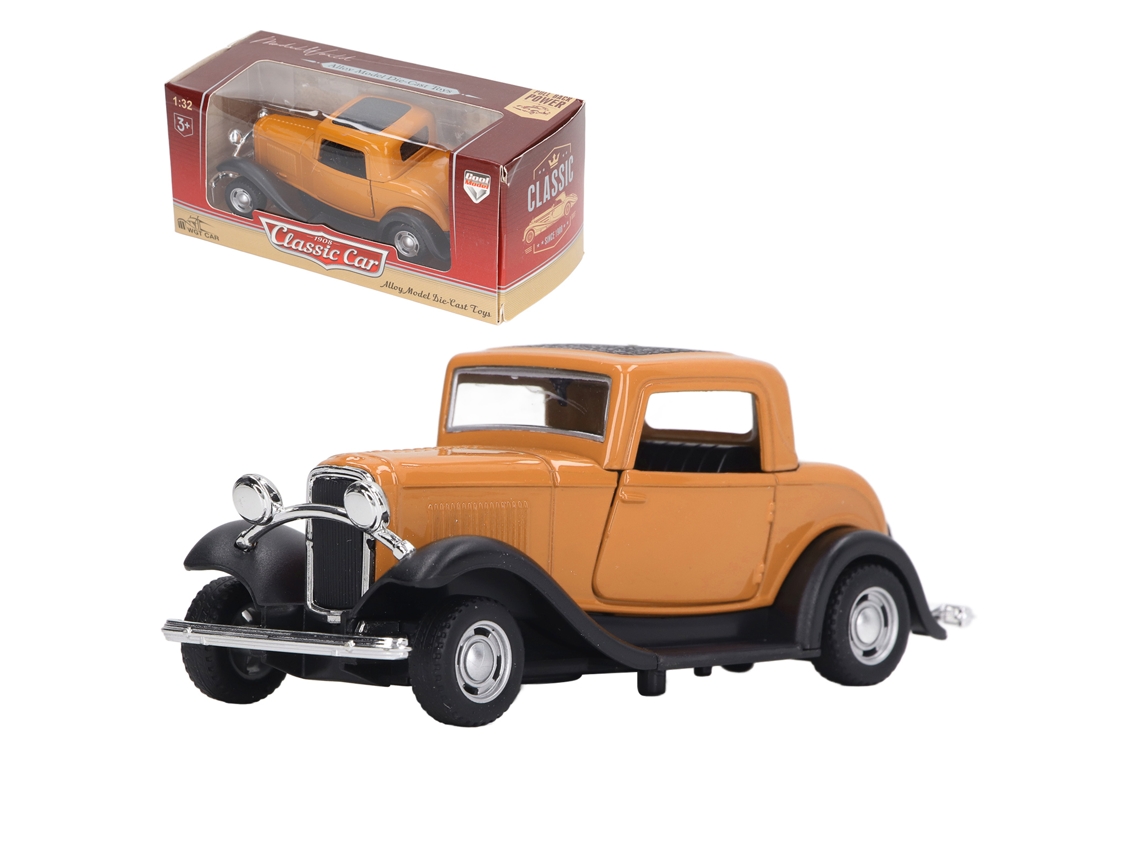 Primerox modelo de Carro Clássico Vintage 1:32 Liga com Portas Abríveis e Mecanismo Pullback Amarelo