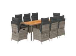 Conjunto de 9 Jantar para Jardim com Almofadões Vime Pe Cinza MAISON EXCLUSIVE